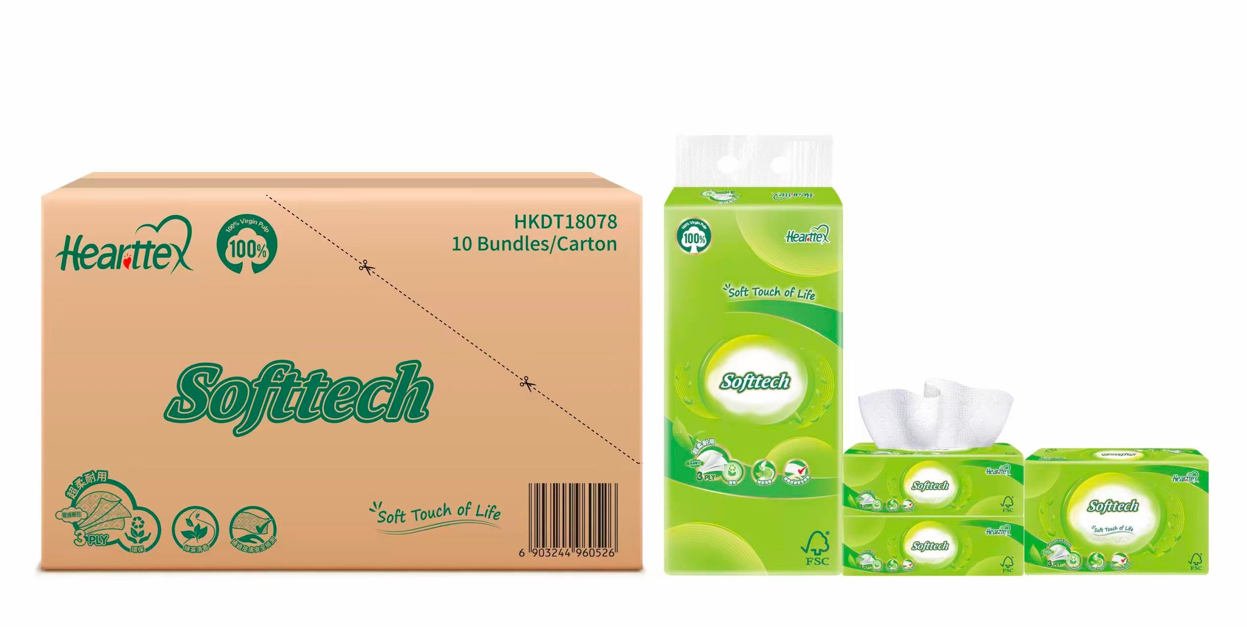 Hearttex Softtech facial tissue 1 bag/6pack/78 sheets