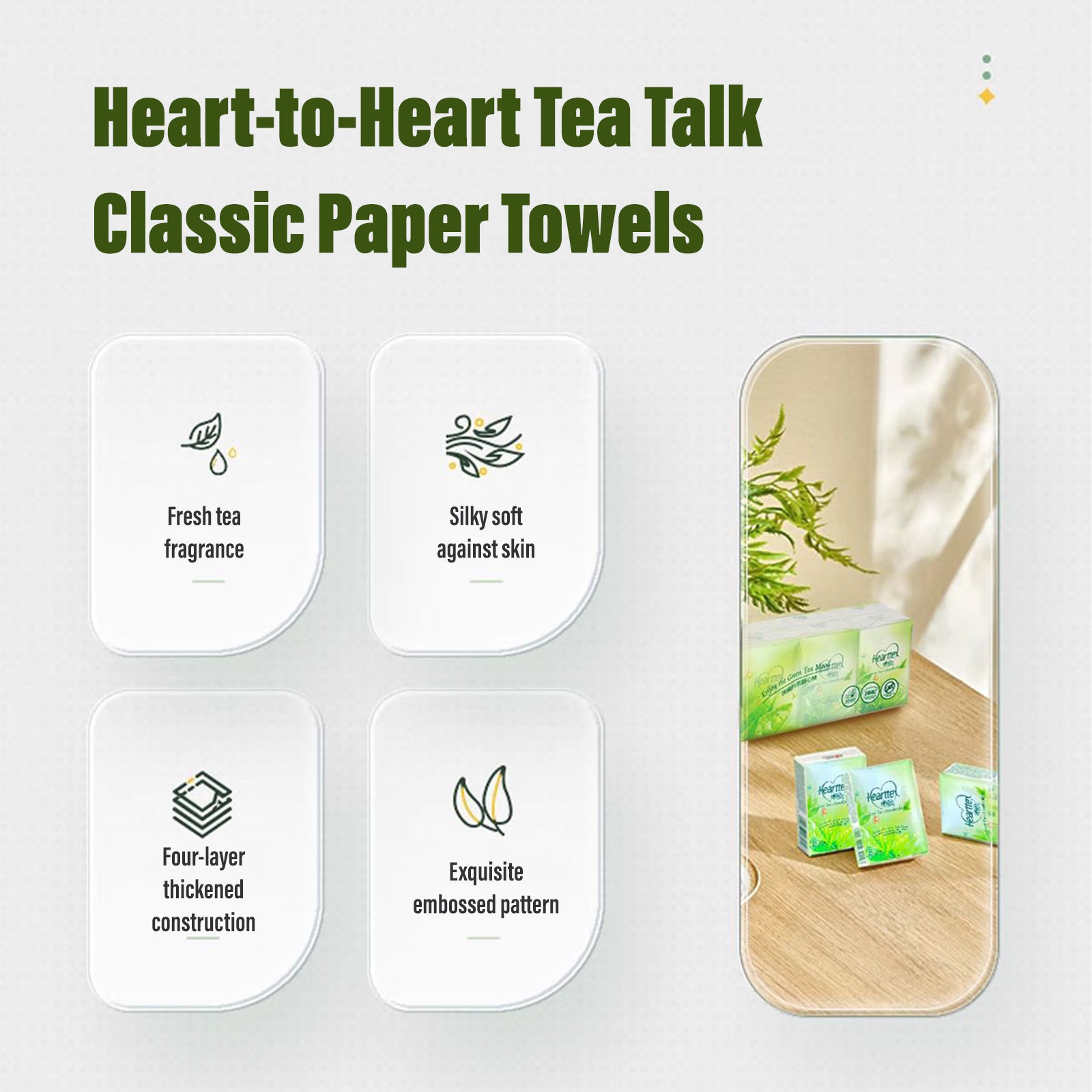 Hearttex Green tea pocket tissue 8 pack/a bag