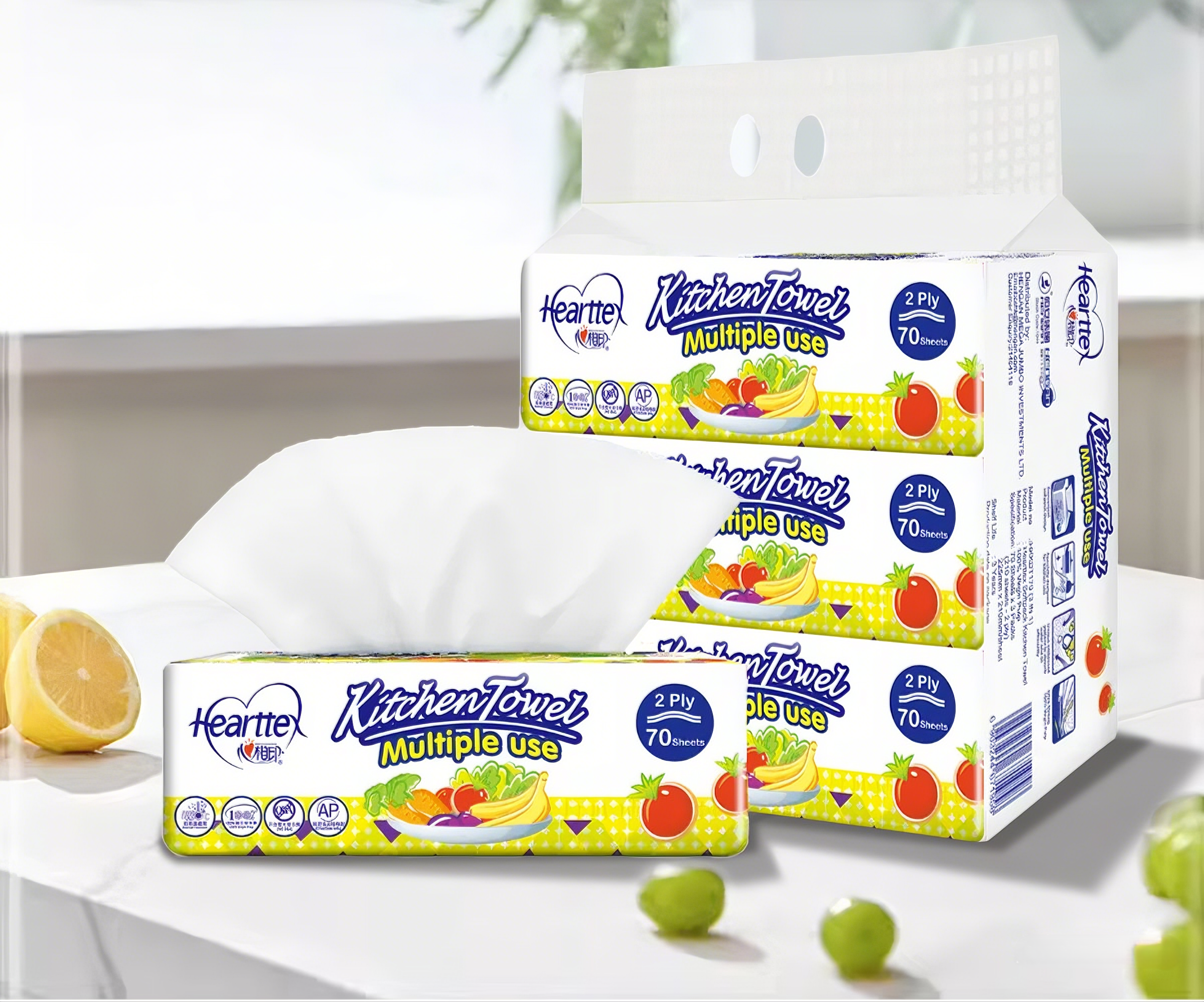 Hearttex Kitchen Towel, Food Oil-Absorbing Paper, for Cleaning and Wiping,3bag/Pack