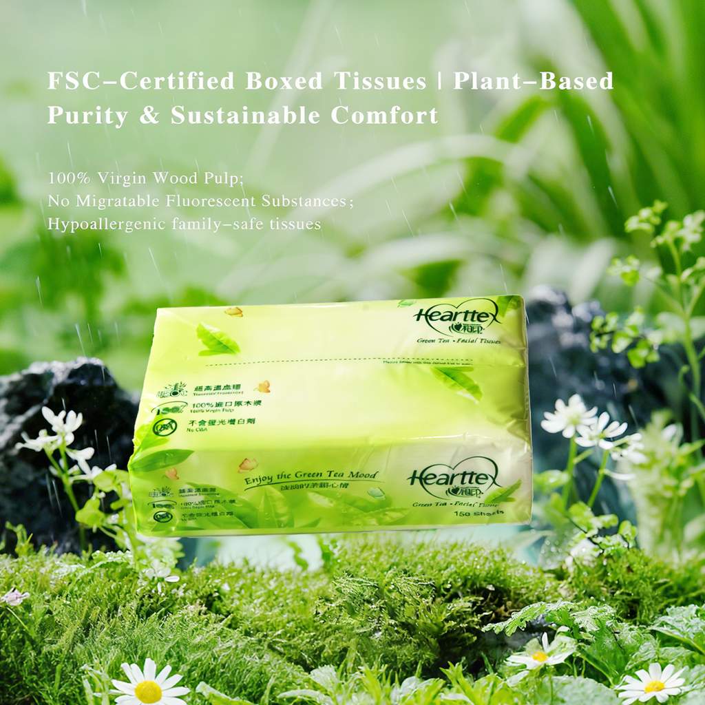 Hearttex Green tea series  Facial Tissues 150 sheets/pack 5 Packs/1 Bag