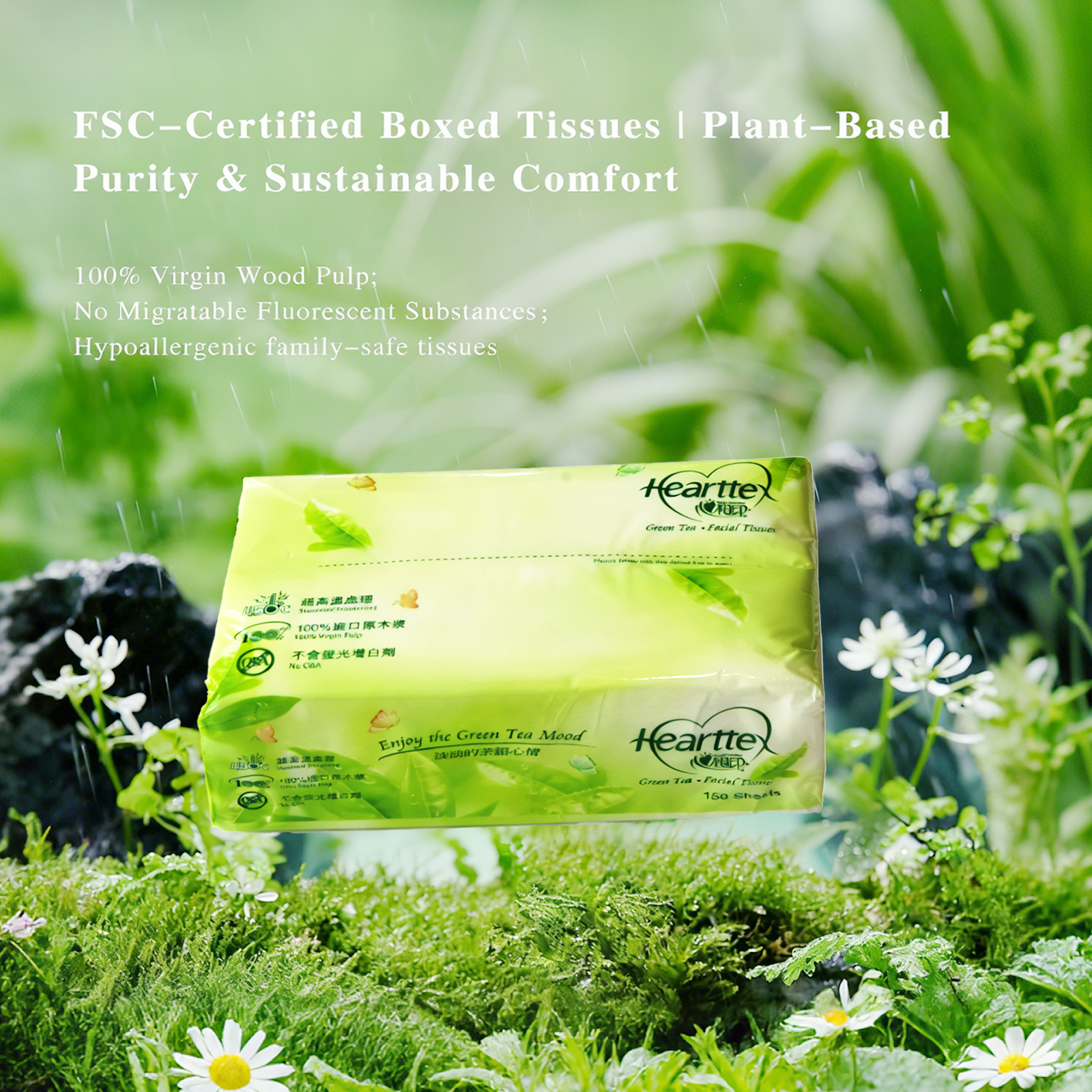 Hearttex Green tea series  Facial Tissues 150 sheets/pack 5 Packs/1 Bag