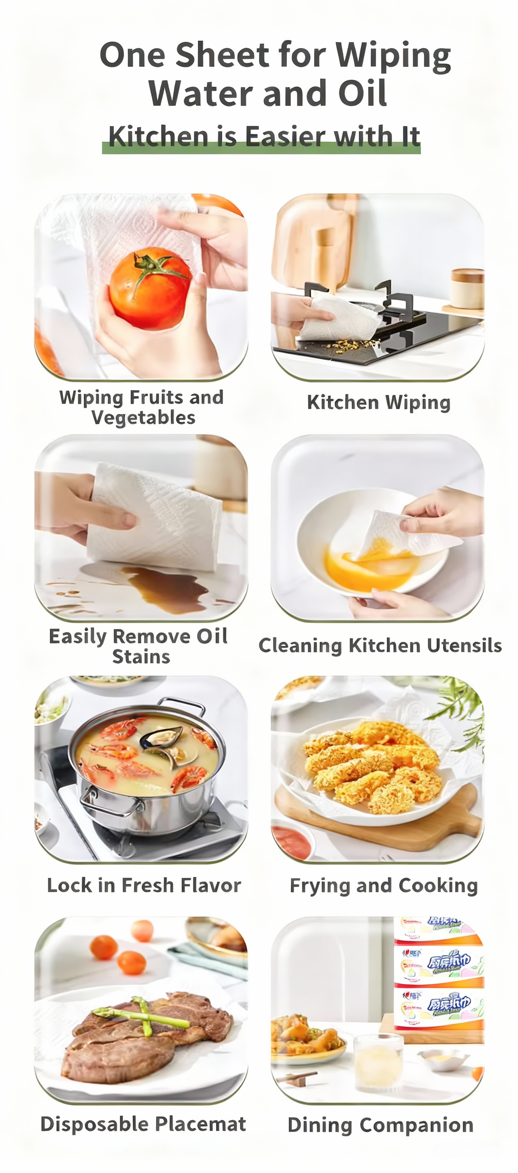 Hearttex Kitchen Towel, Food Oil-Absorbing Paper, for Cleaning and Wiping,3bag/Pack