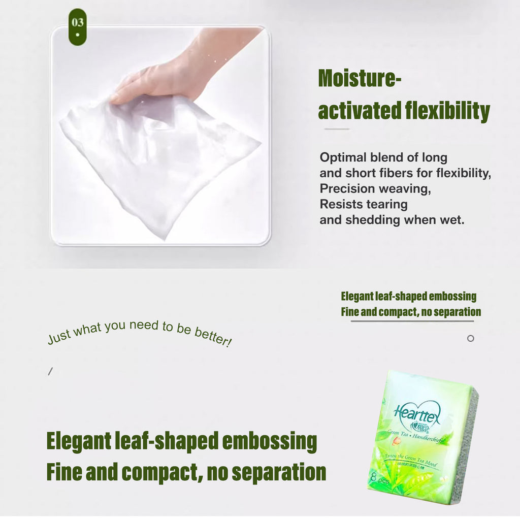 Hearttex Green tea pocket tissue 8 pack/a bag