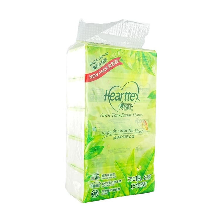 Hearttex Green tea series  Facial Tissues 150 sheets/pack 5 Packs/1 Bag