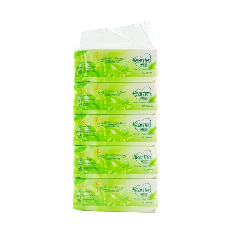 Hearttex Green tea series  Facial Tissues 150 sheets/pack 5 Packs/1 Bag