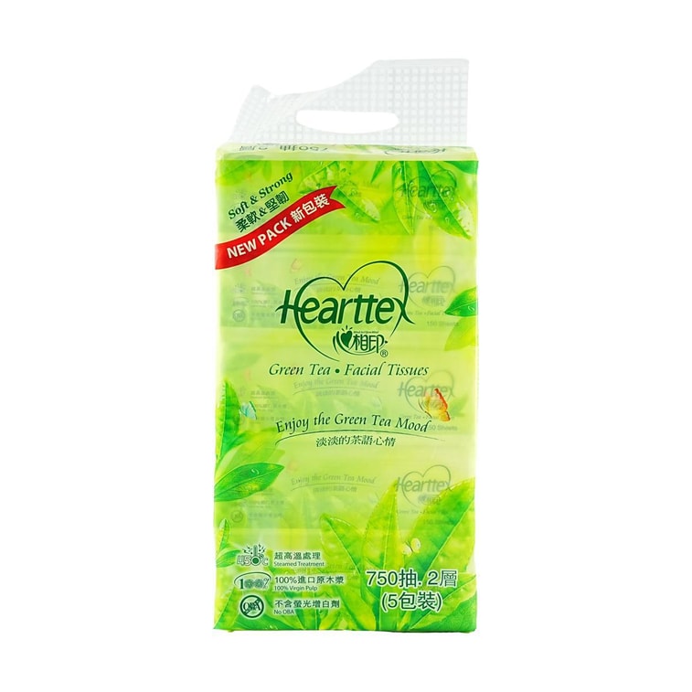 Hearttex Green tea series  Facial Tissues 150 sheets/pack 5 Packs/1 Bag